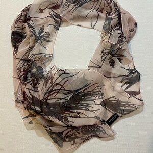 Kenneth Cole Silk Sheer Floral Scarf Neutral Brown Beige Wrap 57x14